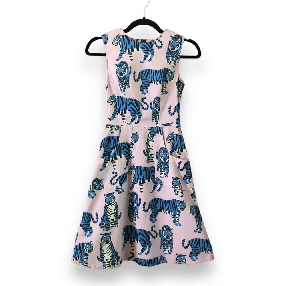 Nooworks Purple Blue Tigers Graphic Print Sleeveless A-Line Mini Dress Size XS